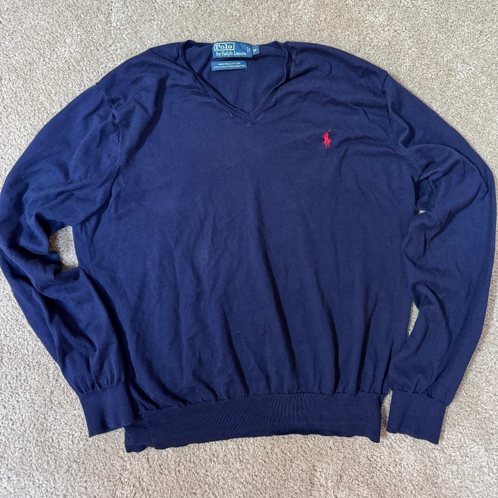 Polo Ralph Lauren Navy V Neck Mens Sweater Size M